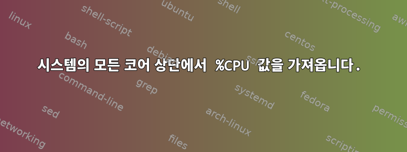 시스템의 모든 코어 상단에서 %CPU 값을 가져옵니다.