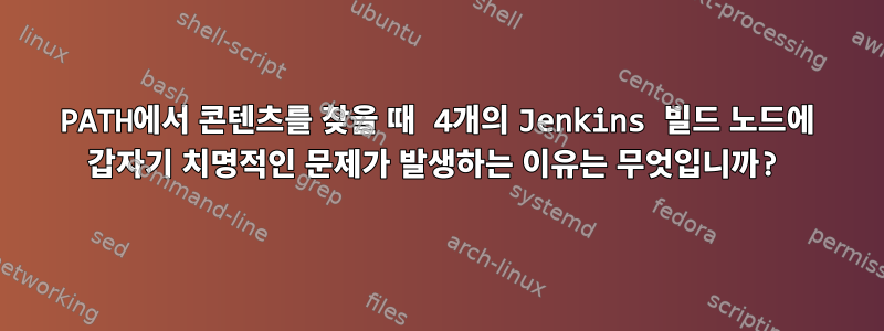 PATH에서 콘텐츠를 찾을 때 4개의 Jenkins 빌드 노드에 갑자기 치명적인 문제가 발생하는 이유는 무엇입니까?