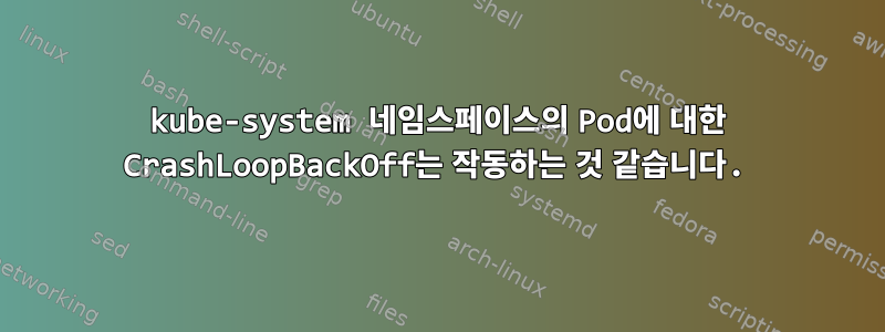 kube-system 네임스페이스의 Pod에 대한 CrashLoopBackOff는 작동하는 것 같습니다.