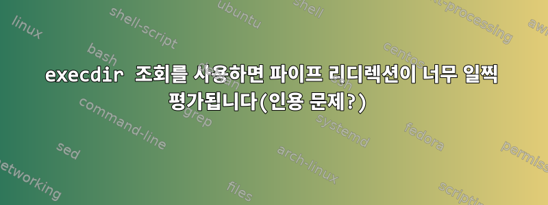 execdir 조회를 사용하면 파이프 리디렉션이 너무 일찍 평가됩니다(인용 문제?)