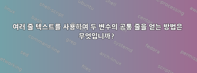 여러 줄 텍스트를 사용하여 두 변수의 공통 줄을 얻는 방법은 무엇입니까?