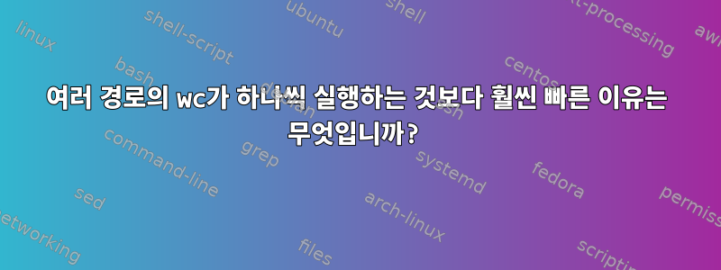 여러 경로의 wc가 하나씩 실행하는 것보다 훨씬 빠른 이유는 무엇입니까?