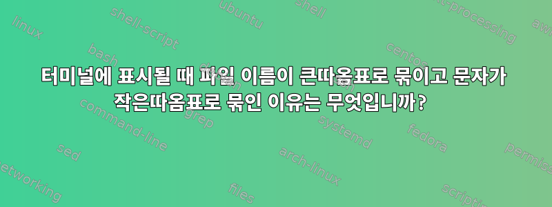 터미널에 표시될 때 파일 이름이 큰따옴표로 묶이고 문자가 작은따옴표로 묶인 이유는 무엇입니까?