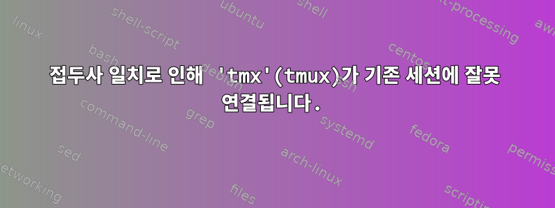 접두사 일치로 인해 'tmx'(tmux)가 기존 세션에 잘못 연결됩니다.