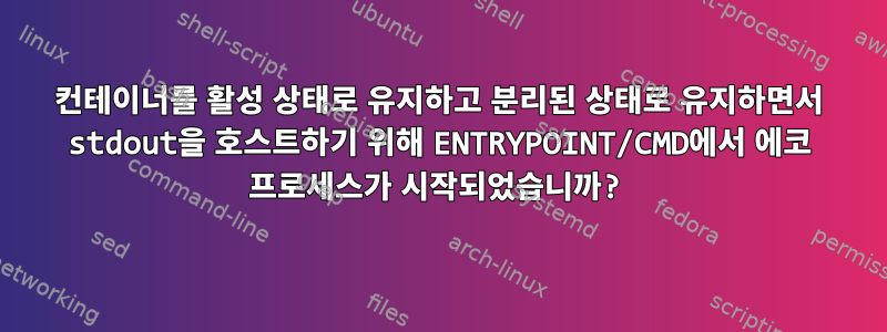 컨테이너를 활성 상태로 유지하고 분리된 상태로 유지하면서 stdout을 호스트하기 위해 ENTRYPOINT/CMD에서 에코 프로세스가 시작되었습니까?