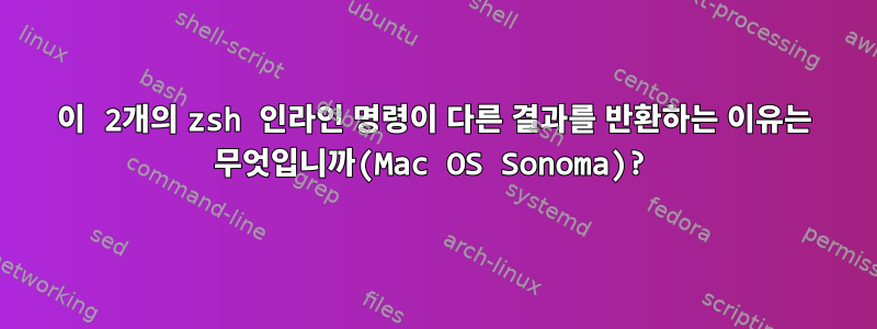 이 2개의 zsh 인라인 명령이 다른 결과를 반환하는 이유는 무엇입니까(Mac OS Sonoma)?