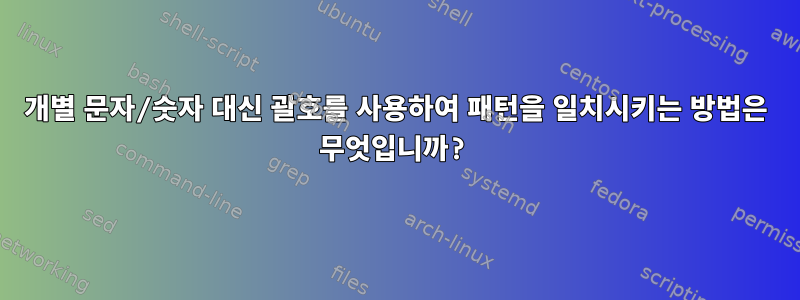 개별 문자/숫자 대신 괄호를 사용하여 패턴을 일치시키는 방법은 무엇입니까?