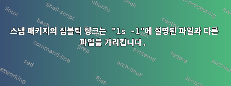 스냅 패키지의 심볼릭 링크는 "ls -l"에 설명된 파일과 다른 파일을 가리킵니다.