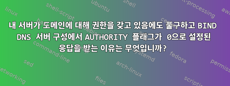 내 서버가 도메인에 대해 권한을 갖고 있음에도 불구하고 BIND DNS 서버 구성에서 AUTHORITY 플래그가 0으로 설정된 응답을 받는 이유는 무엇입니까?