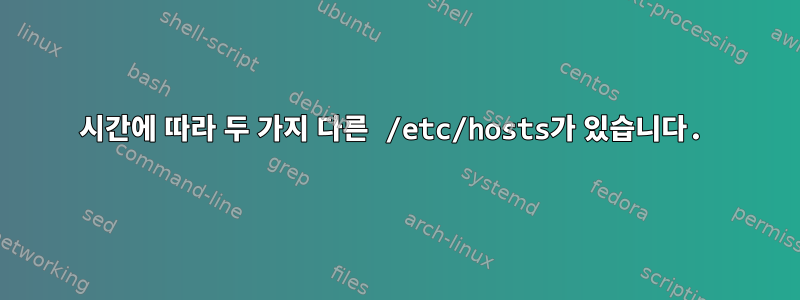 시간에 따라 두 가지 다른 /etc/hosts가 있습니다.