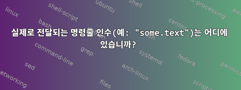 실제로 전달되는 명령줄 인수(예: "some.text")는 어디에 있습니까?