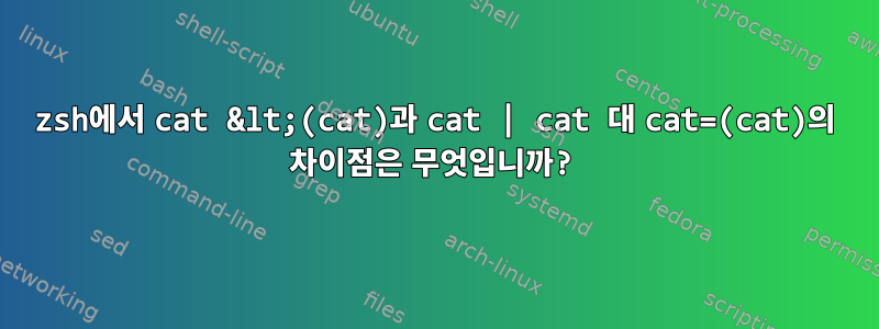 zsh에서 cat &lt;(cat)과 cat | cat 대 cat=(cat)의 차이점은 무엇입니까?