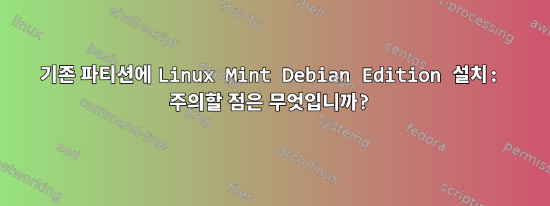 기존 파티션에 Linux Mint Debian Edition 설치: 주의할 점은 무엇입니까?