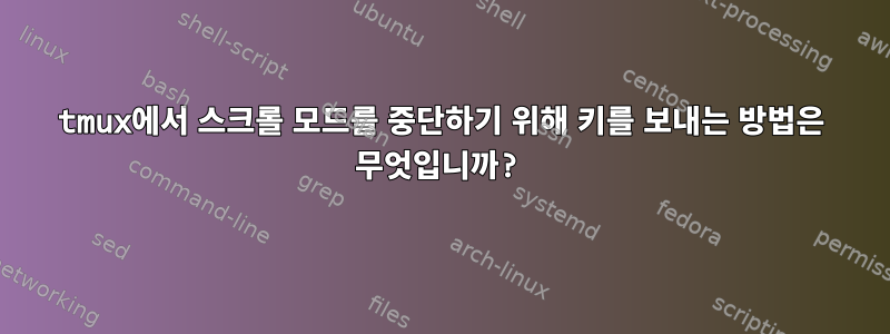 tmux에서 스크롤 모드를 중단하기 위해 키를 보내는 방법은 무엇입니까?