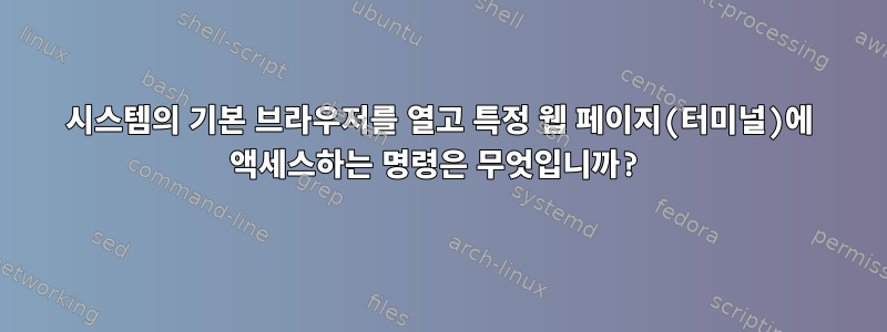 시스템의 기본 브라우저를 열고 특정 웹 페이지(터미널)에 액세스하는 명령은 무엇입니까?