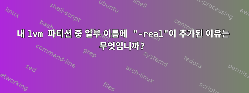 내 lvm 파티션 중 일부 이름에 "-real"이 추가된 이유는 무엇입니까?