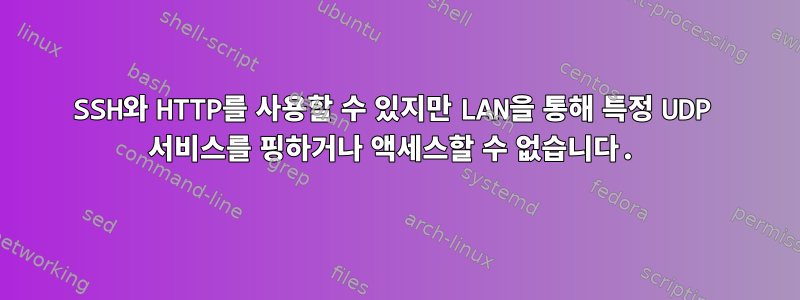 SSH와 HTTP를 사용할 수 있지만 LAN을 통해 특정 UDP 서비스를 핑하거나 액세스할 수 없습니다.