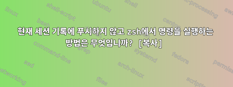 현재 세션 기록에 푸시하지 않고 zsh에서 명령을 실행하는 방법은 무엇입니까? [복사]