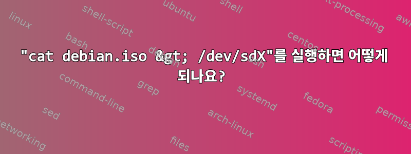 "cat debian.iso &gt; /dev/sdX"를 실행하면 어떻게 되나요?