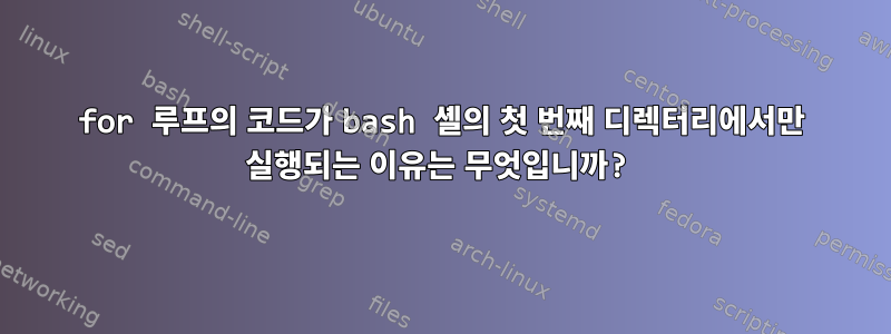 for 루프의 코드가 bash 셸의 첫 번째 디렉터리에서만 실행되는 이유는 무엇입니까?