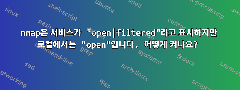 nmap은 서비스가 "open|filtered"라고 표시하지만 로컬에서는 "open"입니다. 어떻게 켜나요?