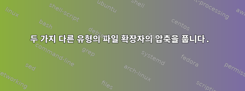 두 가지 다른 유형의 파일 확장자의 압축을 풉니다.