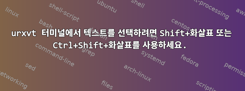 urxvt 터미널에서 텍스트를 선택하려면 Shift+화살표 또는 Ctrl+Shift+화살표를 사용하세요.