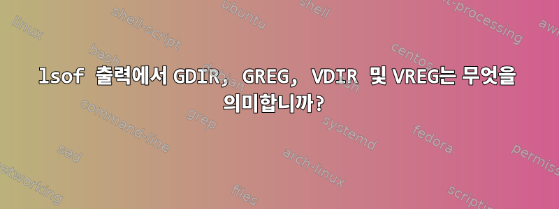 lsof 출력에서 ​​GDIR, GREG, VDIR 및 VREG는 무엇을 의미합니까?