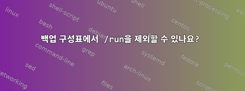 백업 구성표에서 /run을 제외할 수 있나요?