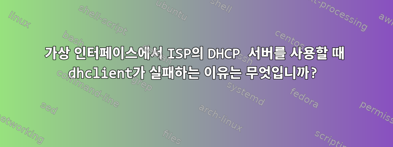 가상 인터페이스에서 ISP의 DHCP 서버를 사용할 때 dhclient가 실패하는 이유는 무엇입니까?