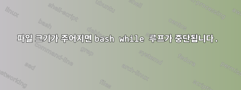 파일 크기가 주어지면 bash while 루프가 중단됩니다.