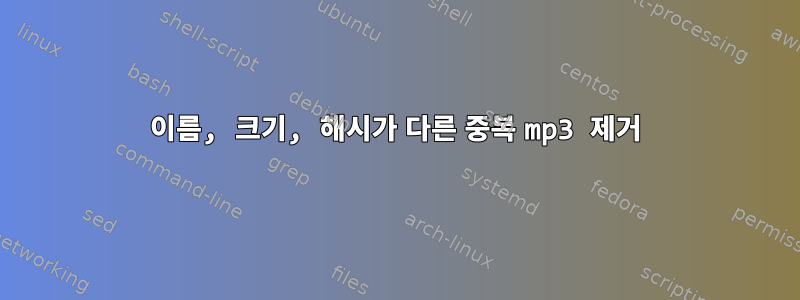 이름, 크기, 해시가 다른 중복 mp3 제거