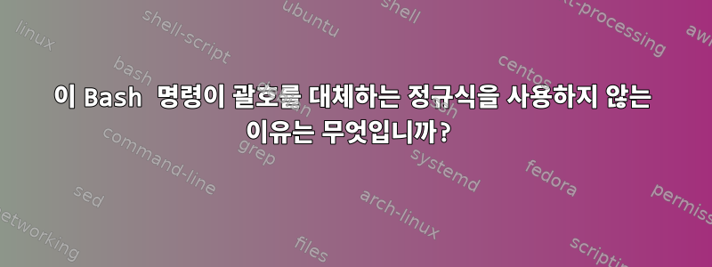 이 Bash 명령이 괄호를 대체하는 정규식을 사용하지 않는 이유는 무엇입니까?