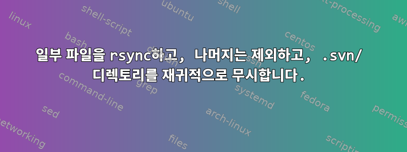 일부 파일을 rsync하고, 나머지는 제외하고, .svn/ 디렉토리를 재귀적으로 무시합니다.