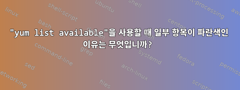 "yum list available"을 사용할 때 일부 항목이 파란색인 이유는 무엇입니까?