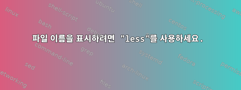 파일 이름을 표시하려면 "less"를 사용하세요.