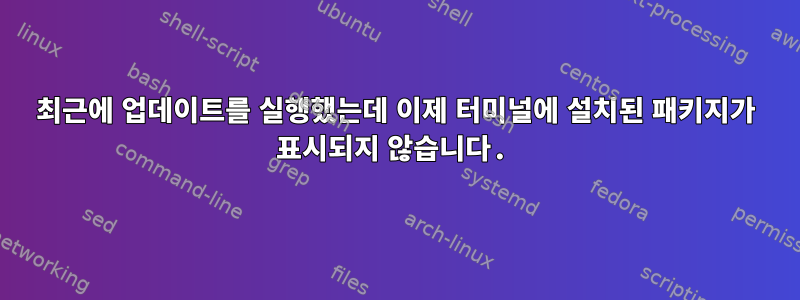 최근에 업데이트를 실행했는데 이제 터미널에 설치된 패키지가 표시되지 않습니다.