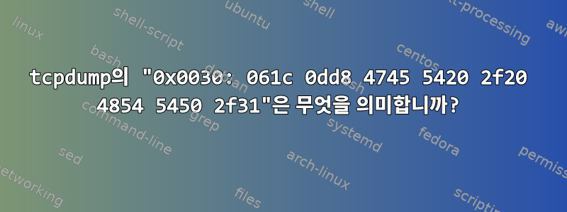 tcpdump의 "0x0030: 061c 0dd8 4745 5420 2f20 4854 5450 2f31"은 무엇을 의미합니까?