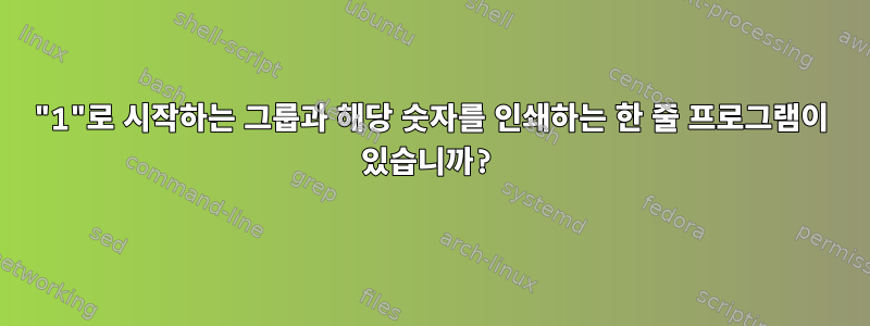 "1"로 시작하는 그룹과 해당 숫자를 인쇄하는 한 줄 프로그램이 있습니까?