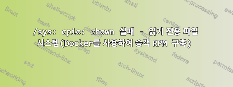 /sys: cpio: chown 실패 - 읽기 전용 파일 시스템(Docker를 사용하여 승객 RPM 구축)