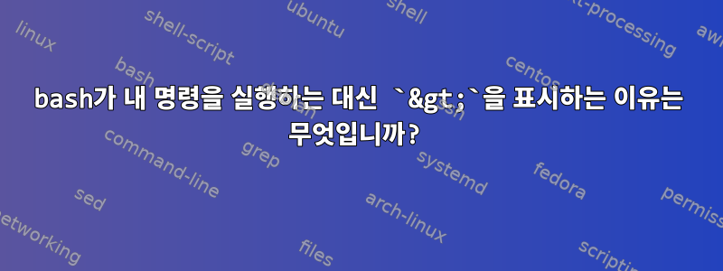 bash가 내 명령을 실행하는 대신 `&gt;`을 표시하는 이유는 무엇입니까?