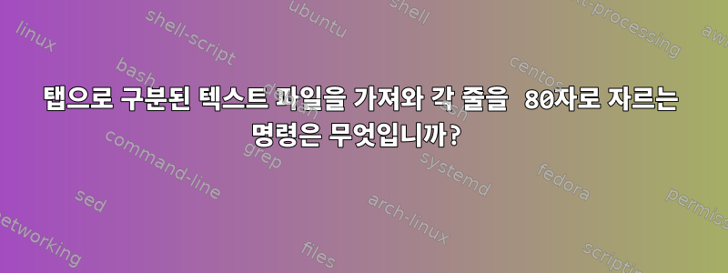 탭으로 구분된 텍스트 파일을 가져와 각 줄을 80자로 자르는 명령은 무엇입니까?