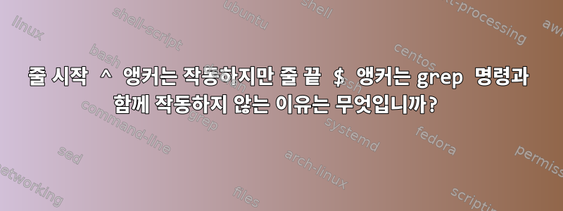 줄 시작 ^ 앵커는 작동하지만 줄 끝 $ 앵커는 grep 명령과 함께 작동하지 않는 이유는 무엇입니까?