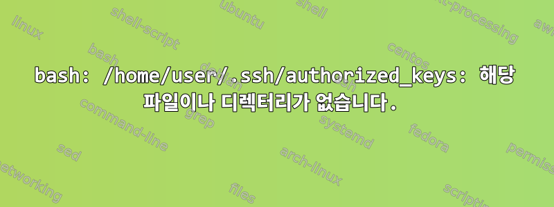 bash: /home/user/.ssh/authorized_keys: 해당 파일이나 디렉터리가 없습니다.