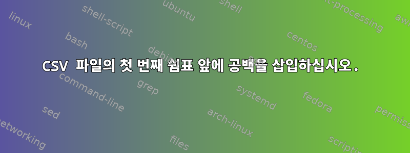 CSV 파일의 첫 번째 쉼표 앞에 공백을 삽입하십시오.