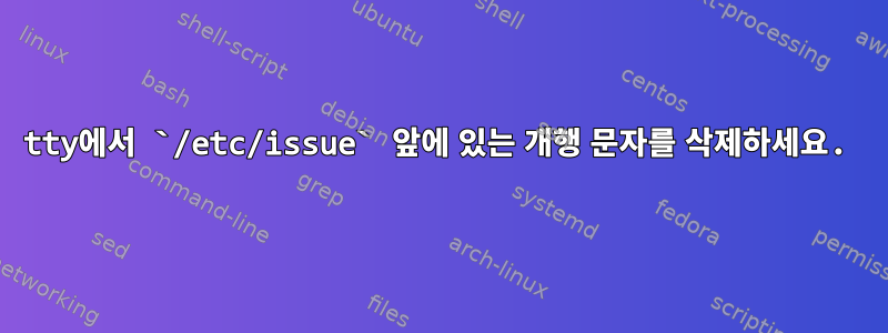 tty에서 `/etc/issue` 앞에 있는 개행 문자를 삭제하세요.