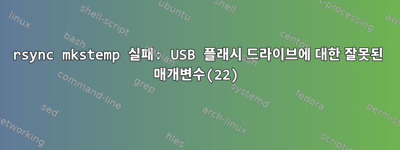 rsync mkstemp 실패: USB 플래시 드라이브에 대한 잘못된 매개변수(22)