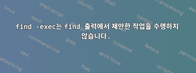 find -exec는 find 출력에서 ​​제안한 작업을 수행하지 않습니다.