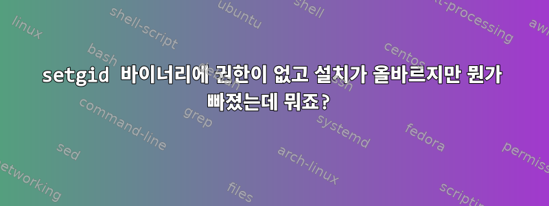 setgid 바이너리에 권한이 없고 설치가 올바르지만 뭔가 빠졌는데 뭐죠?