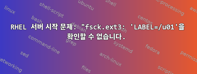 RHEL 서버 시작 문제: "fsck.ext3: 'LABEL=/u01'을 확인할 수 없습니다.